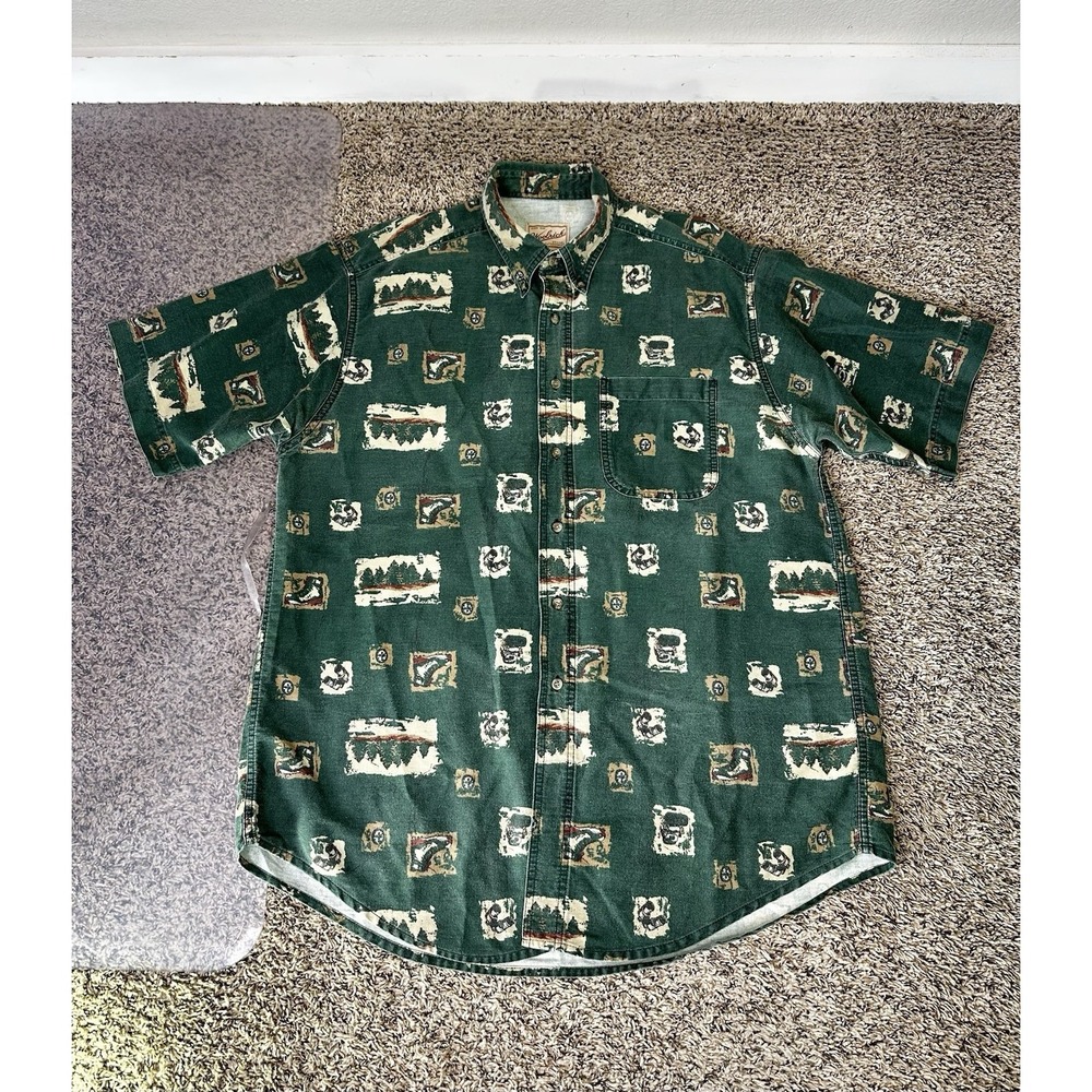 Vintage Woolrich Button Down Shirt Mens Size XL Outdoor Forest Hiking Green